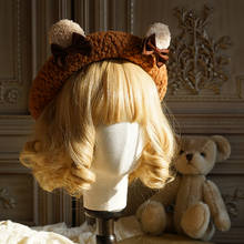 Original Bear Ear Beret Lamb Cashmere Lolita Headdress jk Plush Painter Hat Harajuku Cute Beret 2024 - buy cheap