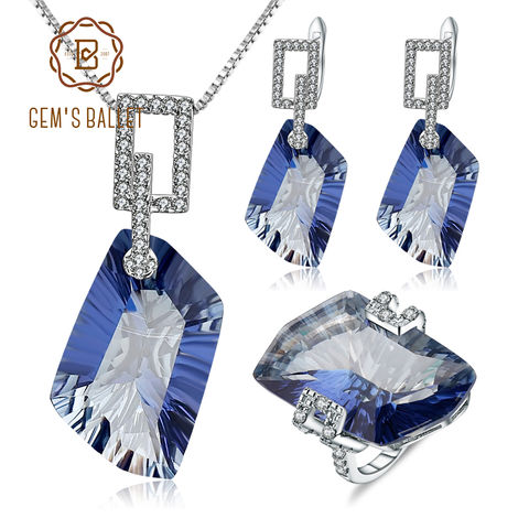 GEM'S BALLET 63.59Ct 925 Sterling Silver Necklace Earrings Ring Set Natural Iolite Blue Mystic Quartz Jewelry Set For Women 2022 - купить недорого