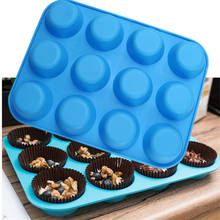 Molde grande para bolo de silicone muffin e pudim com 12 buracos é durável e resistente a altas temperaturas, fácil de limpar e saudável 2024 - compre barato