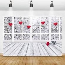 Laeacco-telón de fondo para estudio fotográfico, telón con ventana gris, tablero de madera, Día de San Valentín, flor corazón rosa, Escena de foto 2024 - compra barato
