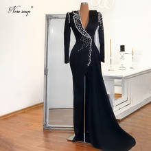 Black V Neck Evening Dresses 2021 Newest Satin Long Sleeves Party Gowns Customized Vestidos Women Prom Dress Formal Evening Wear 2024 - buy cheap
