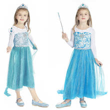 Vestido de verão feminino, elsa, anna, para dia das bruxas, vestido de princesa, rainha da neve, vestido azul de elza, roupas de festa infantis, 2021 2024 - compre barato