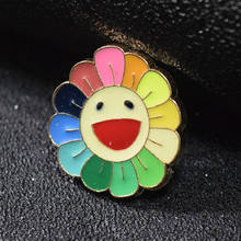 Colorful Smiling Sun flower Enamel Pin Cute Rainbow Sunflower Brooches for kids Women Daily Party Round badges Jewelry Gifts 2024 - buy cheap