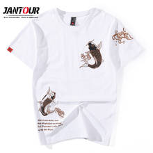 Jantour brand summer embroidered short-sleeved T-shirt male Brocade carp ethnic style loose large size cotton shirt Big M-3 4xl 2024 - buy cheap