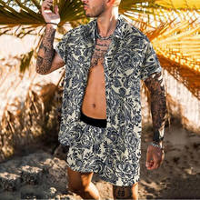 Men 2 Piece Set Summer Casual Man Printed Shirt+Shorts Suit Beach Wear Board Shorts Hawaiian Shirt Set Fashion Loose Clothing 2024 - buy cheap