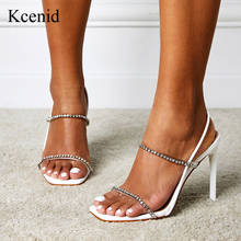 Kcenid-Sandalias elegantes con diamantes de imitación de cristal para mujer, zapatos de tacón alto de aguja con punta cuadrada, sexys, fetiche, en blanco y rosa, para verano 2024 - compra barato
