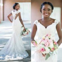 Vestido de noiva africano, vestido de sereia e renda 2021, vestido de noiva personalizado 2024 - compre barato