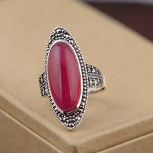 Fnj 925 prata rosa corindo anel original puro s925 prata esterlina anéis para jóias femininas aberto ajustável marcasite 2024 - compre barato