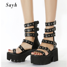 Women's Summer Sandals Punk Rome Open Toe Platform High-Heel Boots Buckle Shoes Size Plus 2024 - buy cheap