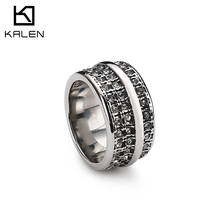 Kalen Recess 11mm Wide Men's Stainless Steel Ring With Zircon Inlaid Fashion Jewelry Accessories 2024 - buy cheap
