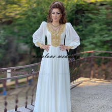 New White Chiffon Moroccan Kaftan Evening Dresses Long Golden Appliques Saudi Arabic Muslim Bridal Party Dress Custom Made 2024 - buy cheap