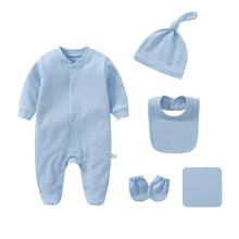 Пижамный комплект для новорожденных, 5 шт., унисекс, однотонная одежда для маленьких мальчиков, хлопковый комбинезон, одежда для маленьких девочек, комбинезон, одежда для малышей, весна-осень 2022 2024 - купить недорого
