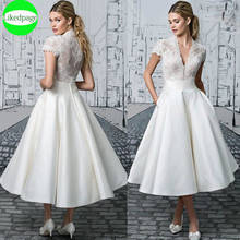 Женское свадебное платье It's yiiya, белое атласное платье с короткими рукавами, кружевной аппликацией и карманами на лето 2021 2024 - купить недорого