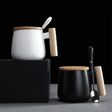 Taza de cerámica con mango de madera para el hogar y la Oficina, par de tazas de café con tapa, cuchara, gran capacidad 2024 - compra barato