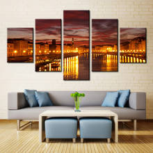 Embelish 5 Pieces Large London City Building Night View Landscape Wall Pictures For Living Room Home Decor Modular HD Paintings 2024 - buy cheap