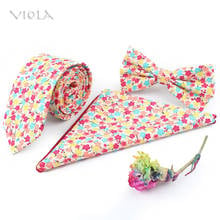 Floral Printed 6.5cm Neck Tie Set 100% Cotton Hankie Butterfly Mens Bowtie Handkerchief Pocket Square Accessory Gift 14Colors 2024 - buy cheap