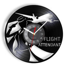 Flight Attentant Wall Clock Made Of Real Vinyl Record Airline Stewardess Plane Icon Vintage Design Illuminated Timepiece Artwork 2024 - buy cheap
