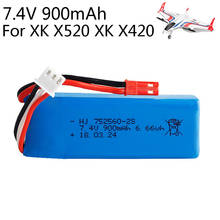 7.4V 900mAh 2S Lipo battery 752560 JST Plug for XK X520 XK X420 6 Channels Brushless Aileron RC helicopters toys spare parts 2024 - buy cheap