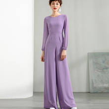 2022 Summer Jumpsuit for Women Purple Color Long Sleeve High Street Chiffon Elegant Party Wide Leg Rompers Overalls 3XL 4XL 2024 - buy cheap
