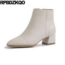 Botas de salto alto couro legítimo bege, sapatos outono plataforma de pele, com zíper lateral, bloco de tornozelo, personalizado para mulheres, 2021 2024 - compre barato