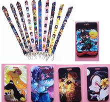 10sets  Anime Kimetsu no Yaiba   card Lanyard Key Lanyard Cosplay Badge ID Cards Holders Neck Straps Keychains 2024 - buy cheap