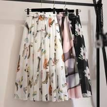 Faldas de gasa con estampado floral para mujer, faldas de cintura alta, Estilo Vintage, primavera y verano 2024 - compra barato