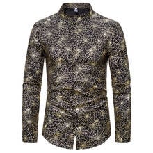 Camisa masculina com estampa de aranha, camisa da moda para homens com gola alta e manga longa, para festa de casamento ou baile 2021 2024 - compre barato