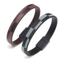 Pulseiras de couro genuíno feita à mão, braceletes masculinos e femininos de aço inoxidável magnético 2024 - compre barato