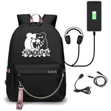 Mochila de Anime Danganronpa para niños y niñas, bolsa de viaje para libros, ordenador portátil, auriculares, puerto USB, Mochila diaria 2024 - compra barato