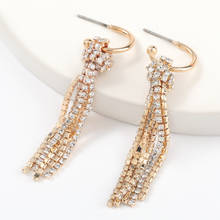 HYSECMAO-pendientes largos con borlas de cristal para mujer, aretes colgantes con diamantes de imitación, Color dorado, 2021 2024 - compra barato