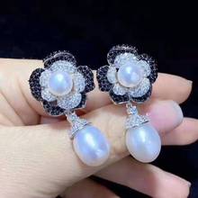 Women's fashion jewelry natural white freshwater pearl beads micro inlay zircon petals accessories earrings 2024 - buy cheap