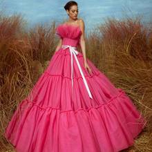 Pretty Evening Dresses Halter Organza Ruffles Prom Gowns Strapless Floor Length Evening Dress Bowknot Ball Gown 2024 - buy cheap