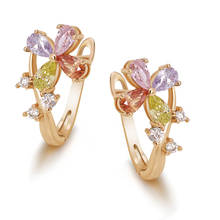 MxGxFam Light Multicolor Zircon Flowers Earrings Hoop For Women Gold color 18 k Fashion Jewelry AAA+ 2024 - buy cheap