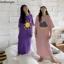 Женские ночные рубашки с карманом и принтом, яркие цвета, милые, большие размеры 3XL, длинные, свободные, мягкие, для сна, для девочек, корейский стиль, дышащие 2024 - купить недорого
