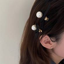 MEW 2pcs/Set French Vintage Black Imitation-Pearl Fabric Geometric Irregularity Bow Hairpin for Women Girl Trendy Headdress 2024 - buy cheap