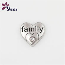 20pcs/lot Silver Heart Charms Rhinestone Floating Family Charms for Living Glass Locket Accessories 2024 - buy cheap