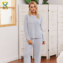 Cgyy conjunto de pijama de malha feminino, pijama de cetim manga longa, roupa de dormir feminina duas peças, plus size 2024 - compre barato