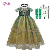 Girls  Эльза Анна Long Dresses With Grown Wands Gloves For Kids Elza Costume Child Wedding Ball Gown Prom Party Dresses 2024 - buy cheap