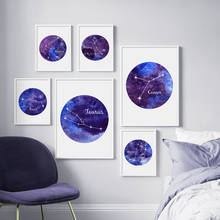 Zodiac constellation céu estrelado arte da parede pintura da lona nordic posters e cópias fotos de parede para sala estar decoração casa 2024 - compre barato