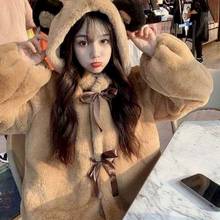 Fur coat female bear ears female 2020 autumn and winter new faux fur coat bear ears cute soft girl plush coat padded jacket cute 2024 - buy cheap