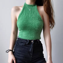 Camiseta sin mangas con cuello Halter para mujer, Halter Top corto con cuello y esponjoso, ropa de aventura femenina 2024 - compra barato