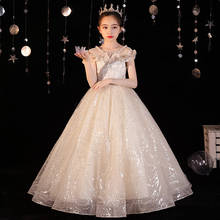 Children Girls Luxury Embroidery Sequined Design Champagne Color Birthday Wedding Party Princess Dress Kids Teens Piano Dress 2024 - buy cheap