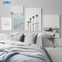 Estilo nórdico palmeira oceano praia sol vida cartaz da arte da parede impressão em tela paisagem pintura decoração imagem para sala de estar 2024 - compre barato