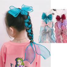 Menina sereia grande arco clipe de cabelo chiffon bowknot streamer hairpin fita crianças rabo de cavalo acessórios para o cabelo cauda de peixe decoração 2024 - compre barato