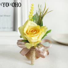 YO CHO Boutonniere for Groomsmen Corsage Pin Flower Wedding Bracelet Bridesmaids Wedding Women Brooch Buttonhole Witness Corsage 2024 - buy cheap