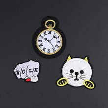 Retro Clock  Patches 3D Diy fist Embroidered Cat Appliques for Clothes Children Hat Cartoon T-shirt jacket on Clothing Decor 2024 - buy cheap