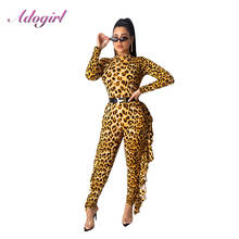 Sexy Leopard Print Ruffle Bandage Bodycon Jumpsuit Autumn Casual Turtleneck Long Sleeve Rompers Outfit Night Party Club Overalls 2024 - buy cheap