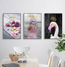 Modern Nordic Pink Flamingo The Waves Flowers Canvas Painting Print Picture Poster Wall Art Living Room Bedroom Home Decor 2024 - buy cheap