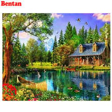 Full square/round drill 5d diy diamond painting Rural cottage Diamond embroidery river boat Landscape cross stitch home decor 2024 - buy cheap