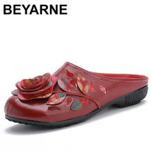 Beyarne-Zapatillas de piel auténtica para mujer, zapatos planos hechos a mano con flores, Estilo Vintage, 2019 2024 - compra barato